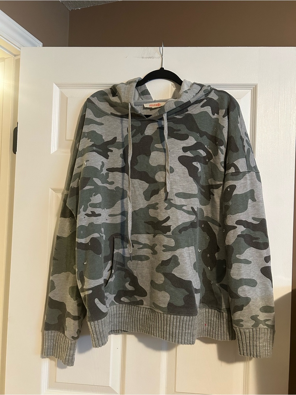Women’s Distressed Green Camo Hoodie Sweatshirt